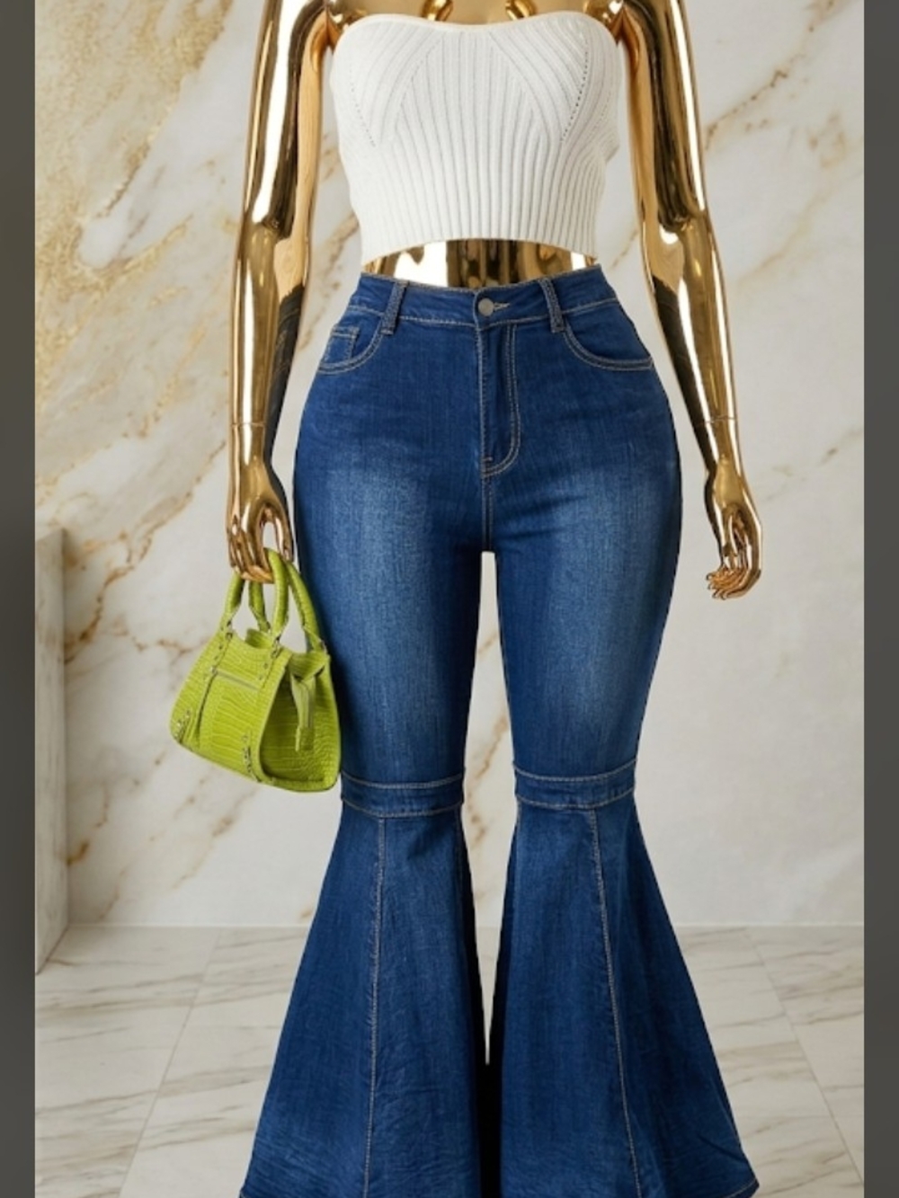 Mid-Rise Indigo Flare Jeans - Women 18 inches wide 42 inches long